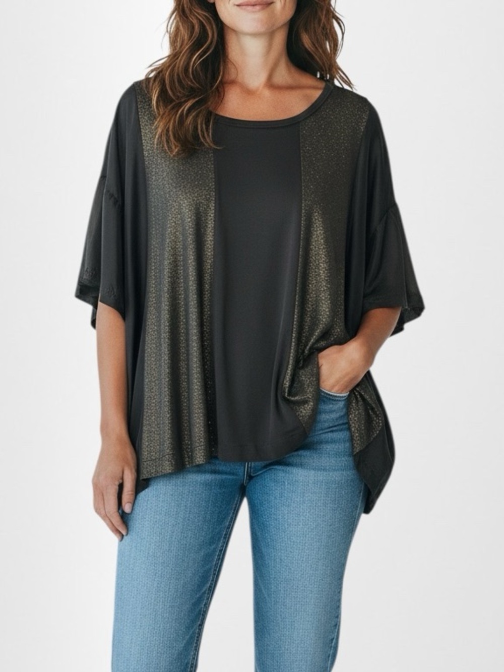 Y2K Marc by Marc Jacob Black Gold Metallic-Panel Relaxed Women's Top Size M/L